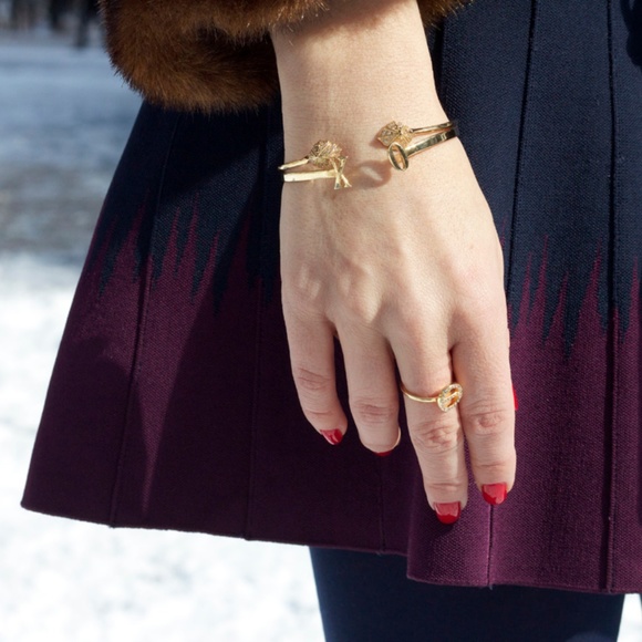 Stella & Dot | Dainty Gold Bangle Bracelet Crystal Pavé Eden Open Cuff B… - Picture 5 of 7